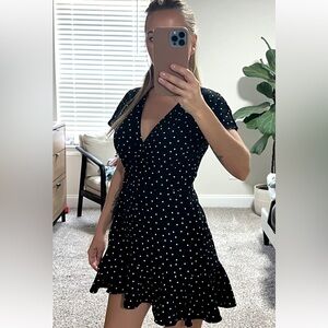 Women's Black Polka Dot V-Neck Mini Dress